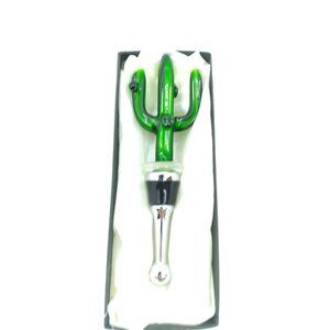 Handblown Art Glass Wine Bottle Stopper Cactus In Gift Box 5"
